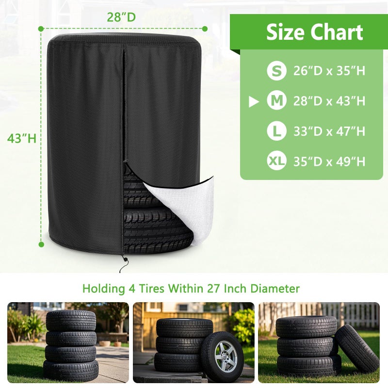 AKEfit Tire Cover, Heavy Duty Waterproof and Dustproof Tire Storage Bag for Trailer RV SUV Truck Tires with Zipper (Black,Holding 4 Tires Within 27 Inch Diameter) - Image 2